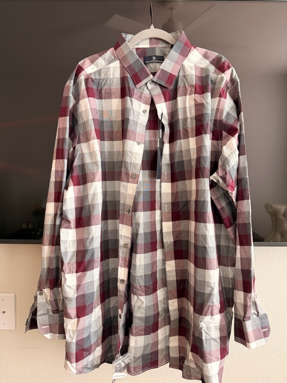 Hart Schaffner Marx Men's Burgundy and Gray Plaid Button-Down Shirt